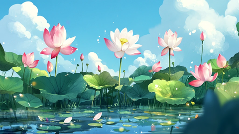 夏天荷塘插画