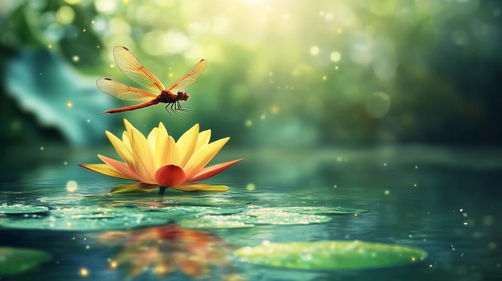 落有蜻蜓的荷花