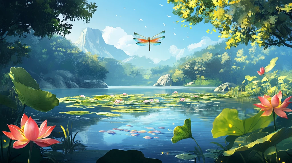 落有蜻蜓的荷花