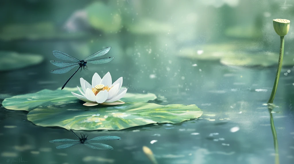 落有蜻蜓的荷花