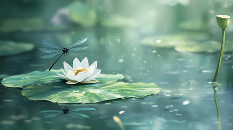 落有蜻蜓的荷花