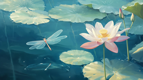 落有蜻蜓的荷花