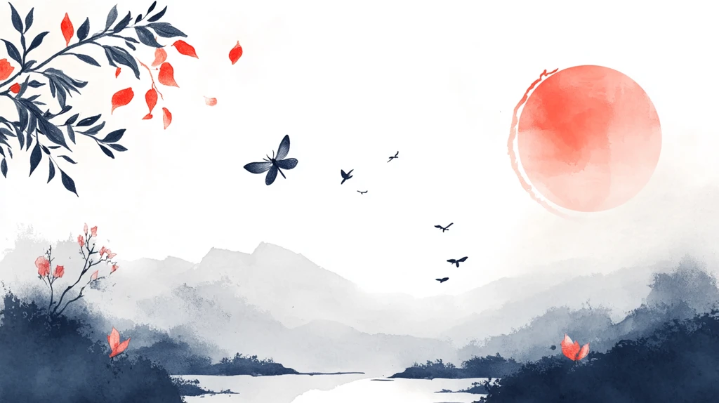 树叶水墨山水画