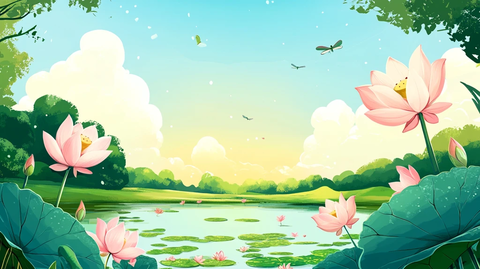 夏天荷塘插画