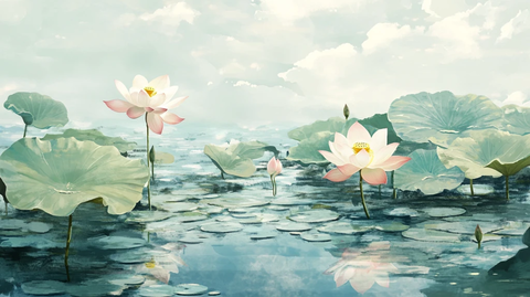 荷花池插画