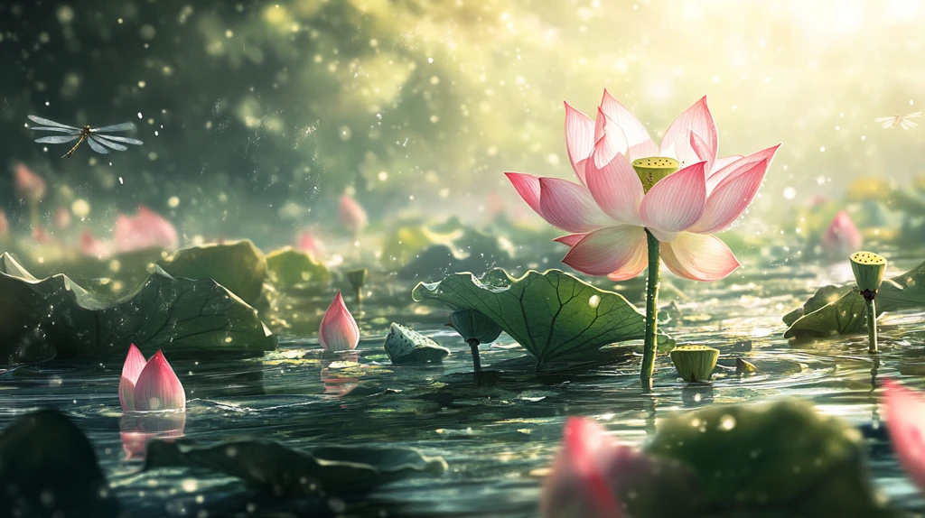 落有蜻蜓的荷花