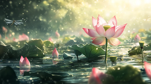 落有蜻蜓的荷花