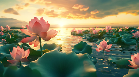 唯美荷花黄昏荷花