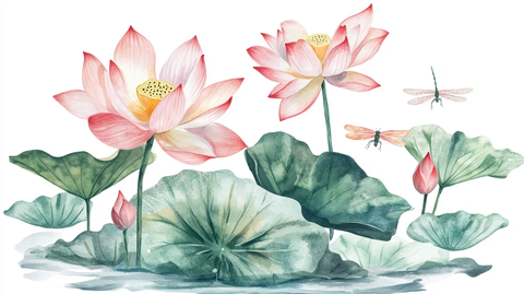 手绘荷花水彩荷花