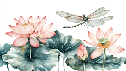 蜻蜓荷花插画