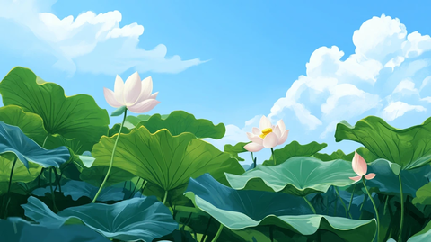 夏天荷塘插画