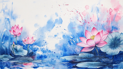 意境风景画水彩荷花