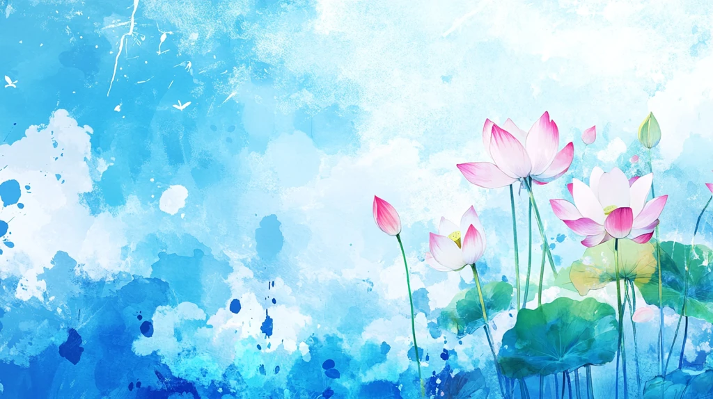 水彩荷花背景墙