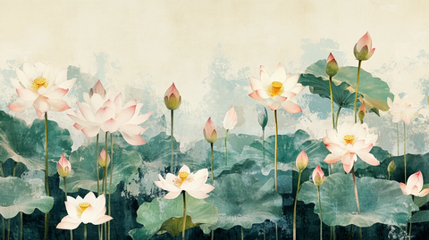 新中式荷花壁画