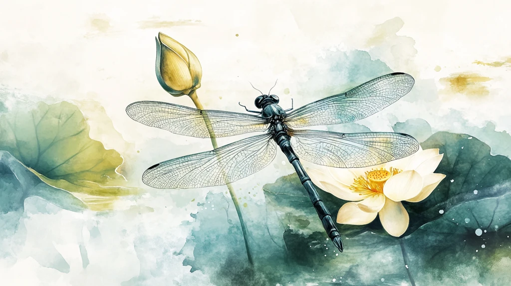 蜻蜓荷花插画