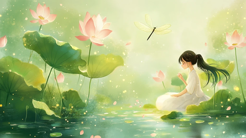 荷塘边跳舞的女孩