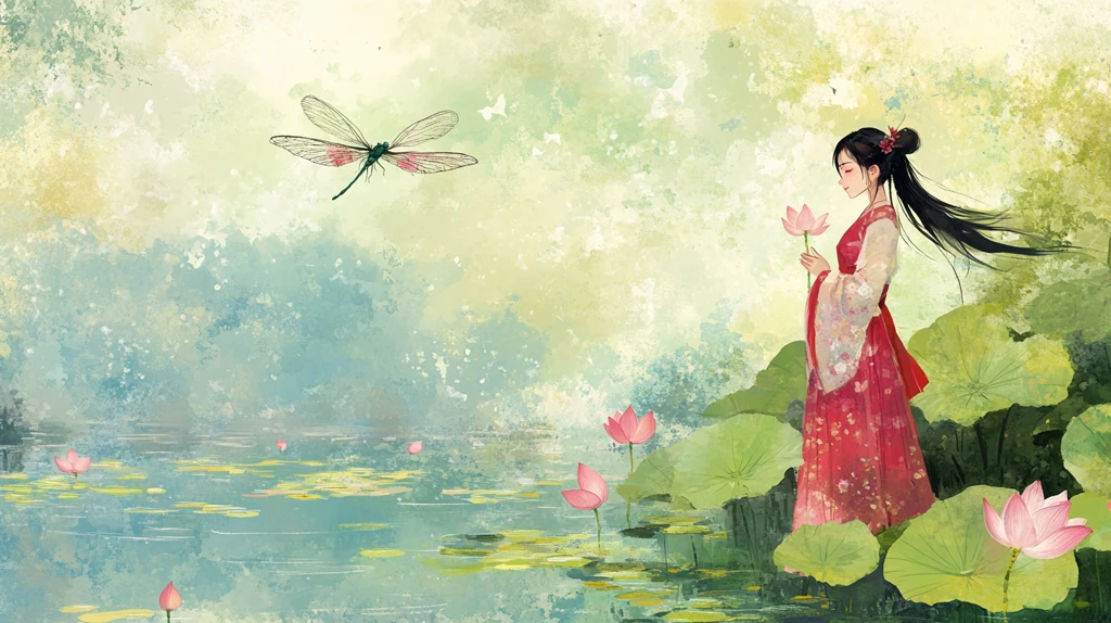 荷叶汉服女生插画