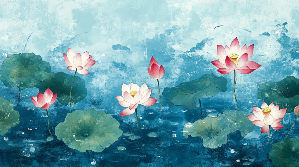 深蓝背景荷花图