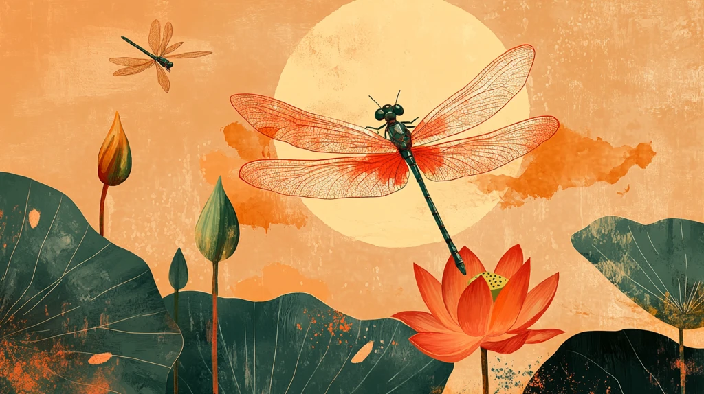蜻蜓荷花插画