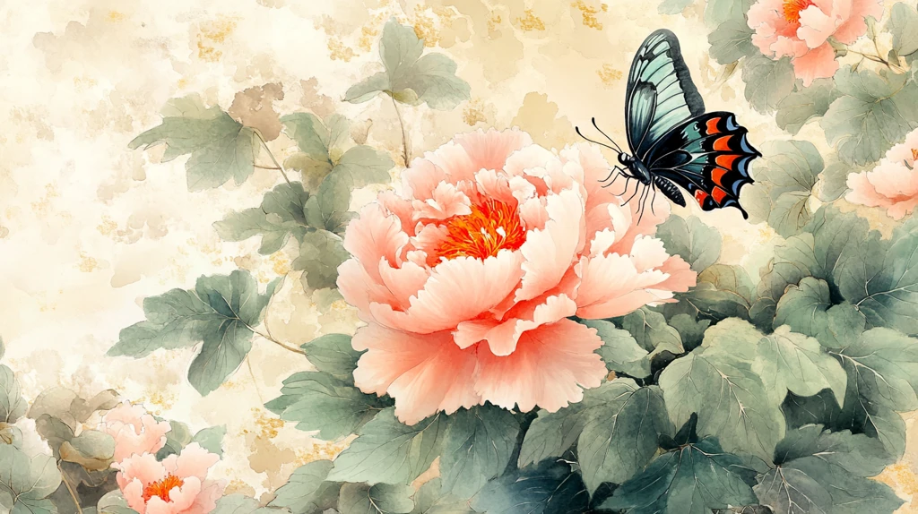 牡丹花装饰画蝶恋花