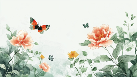 山茶花蝴蝶插画