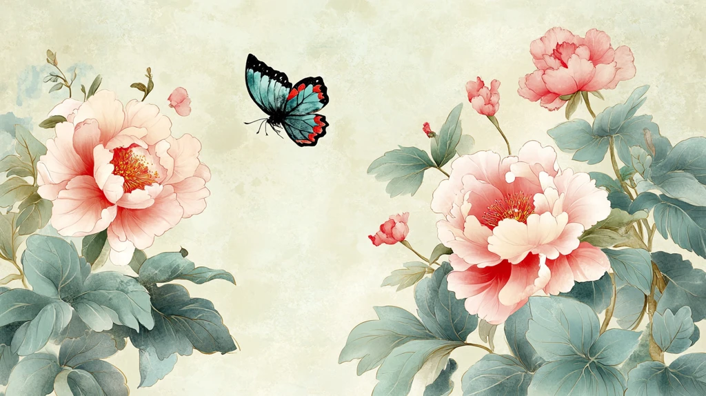 手绘牡丹花鸟壁画