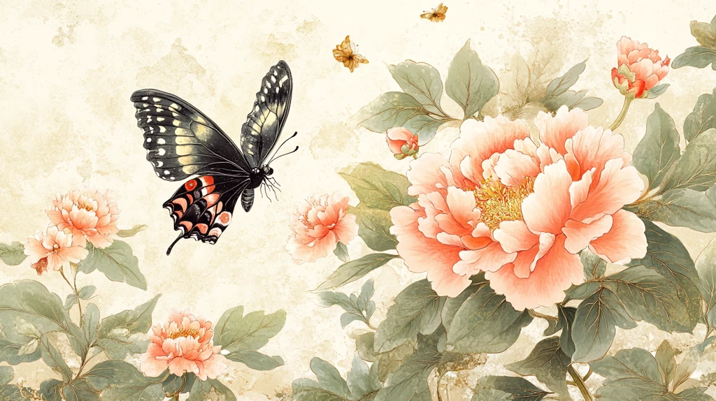 蝴蝶中式工笔花鸟