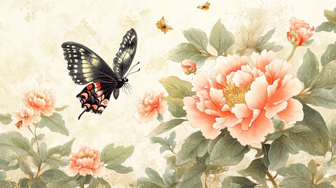 蝴蝶中式工笔花鸟