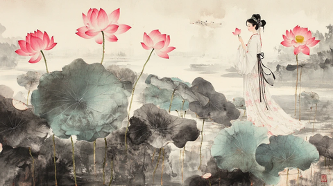 荷花笛女图片素材下载