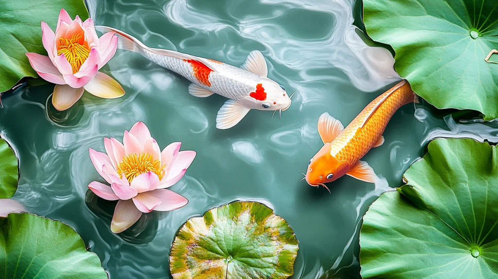 荷花鲤鱼圆形画