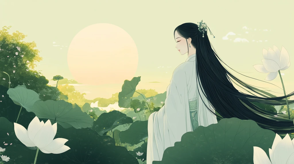 荷叶汉服女生插画