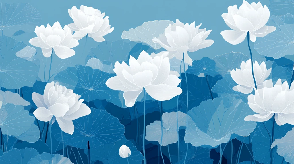 深蓝背景荷花图