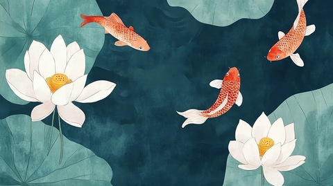 荷花锦鲤插画