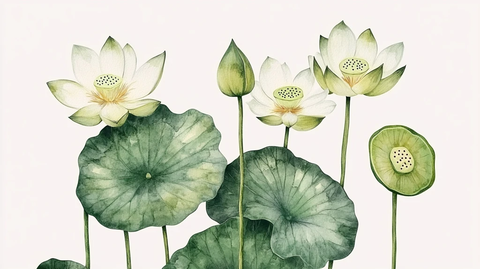 手绘荷花手绘荷叶