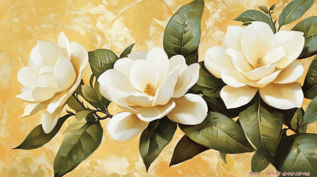 手绘山茶花装饰画