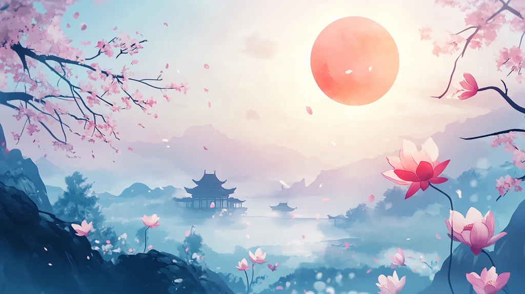 桃花源记古风山水插画