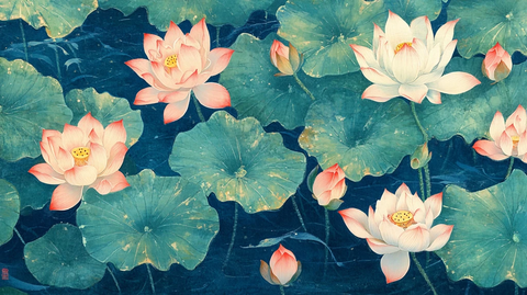 新中式大幅荷花壁画