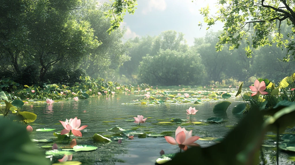 雾气缭绕的荷花池