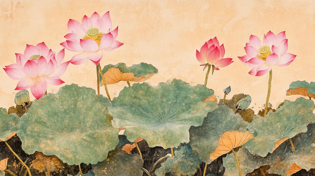 复古壁画水墨荷花