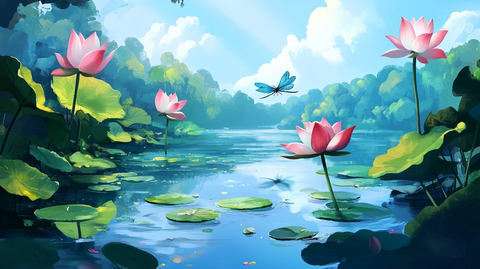 荷塘插画