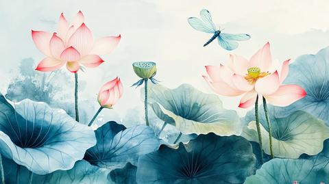 唯美荷花水墨工艺荷花