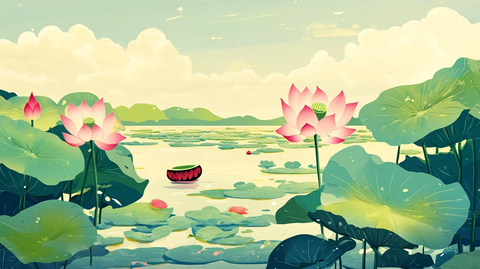 夏天荷塘插画