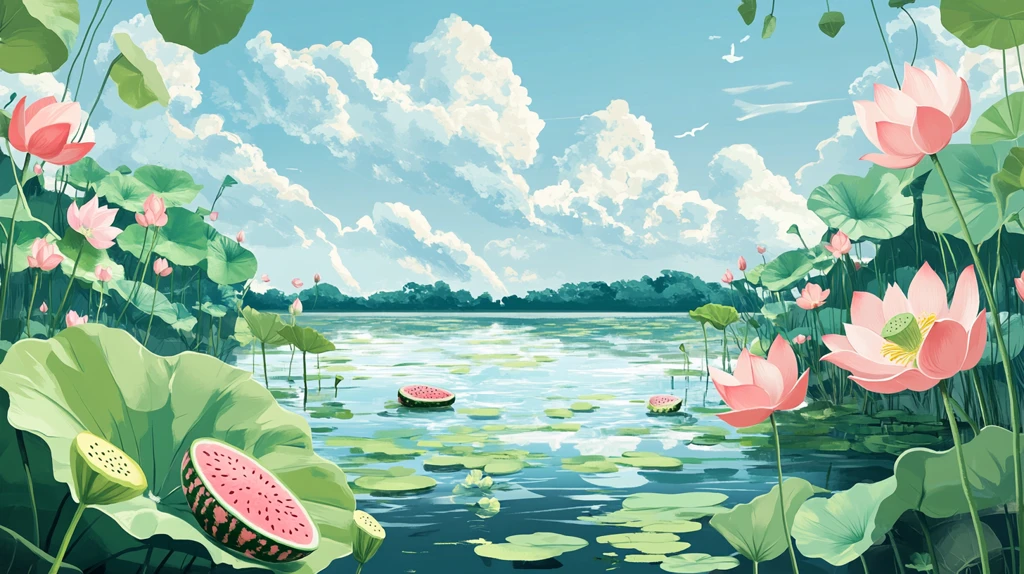 夏天荷塘插画
