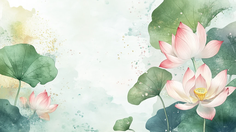 水彩荷花背景墙
