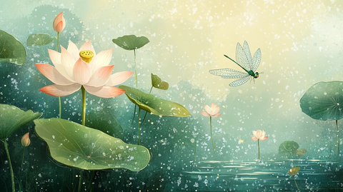 落有蜻蜓的荷花