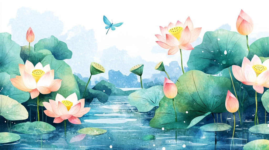 夏天荷塘插画