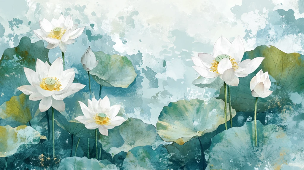 水彩荷花背景墙