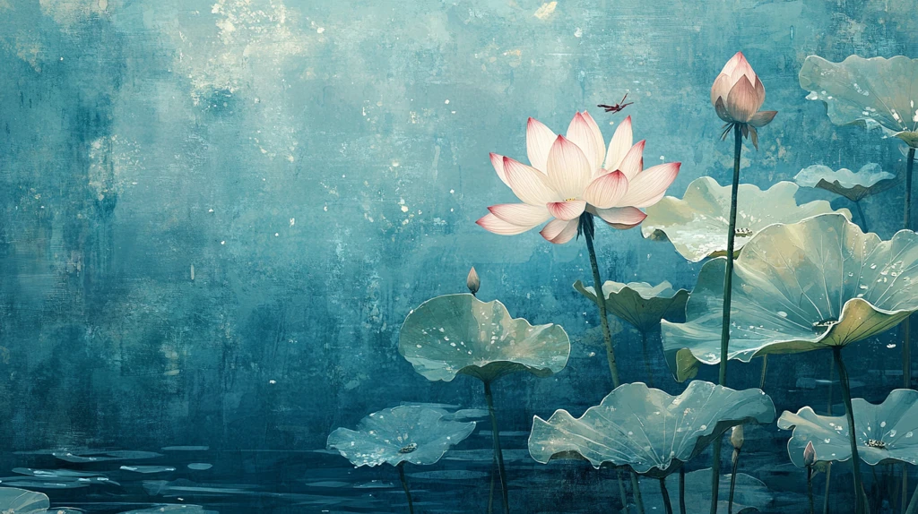 深蓝背景荷花图