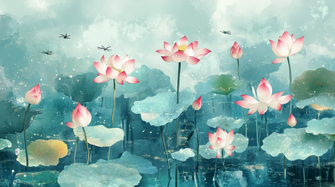 荷塘插画