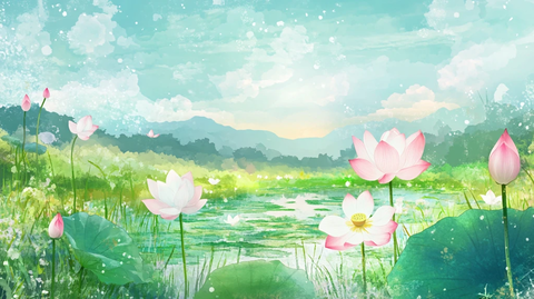 荷花池插画